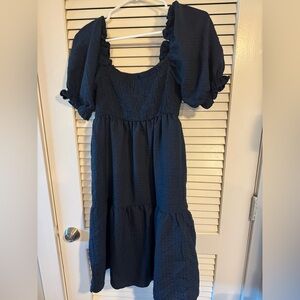 Elegant Navy Puff Sleeve Dress